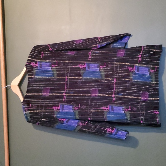 Vintage 80s Shimmer Block Print Tunic - Picture 3 of 4